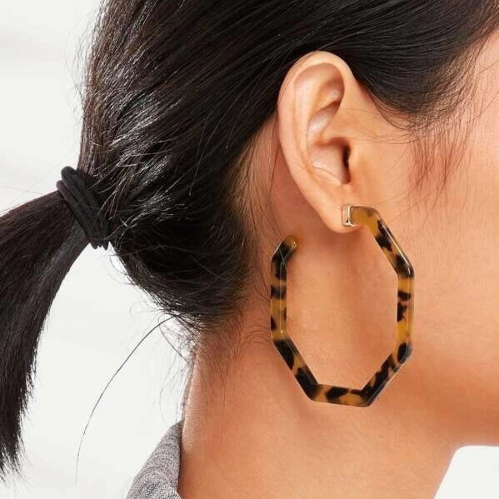 3/$24 Tortoise Shell Style Acrylic Hoop Earrings